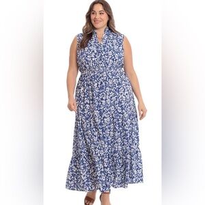 London Times Blue and White Maxi Dress - 18W